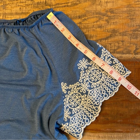 Adrianna Papell Embroidered Tasseled Peasant Blouse Top Blue XL - Picture 10 of 13